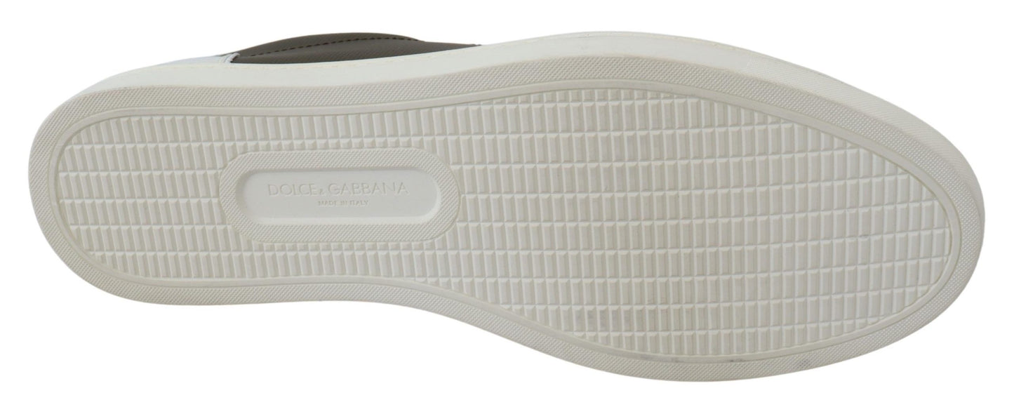 Dolce &amp; Gabbana White and Green Leather Low-Top Sneakers