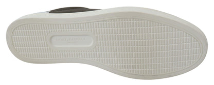 Dolce &amp; Gabbana White and Green Leather Low-Top Sneakers