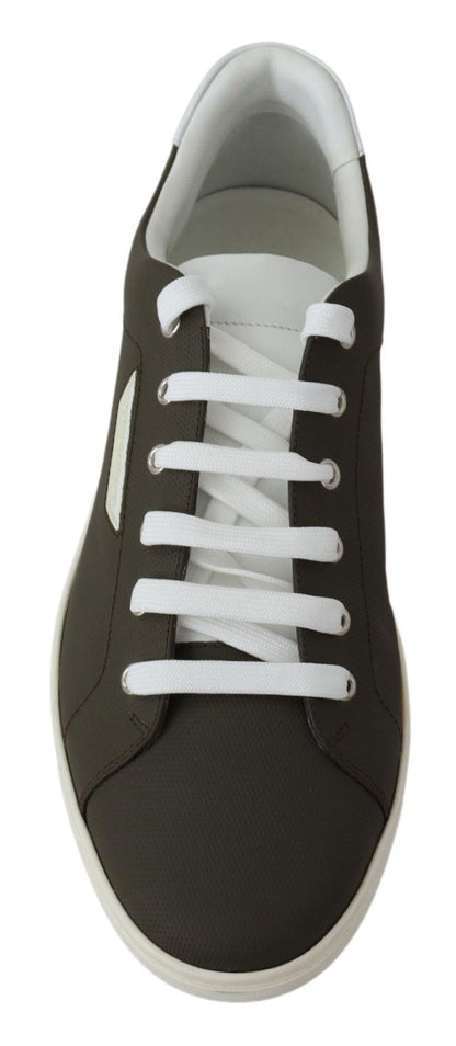 Dolce &amp; Gabbana White and Green Leather Low-Top Sneakers