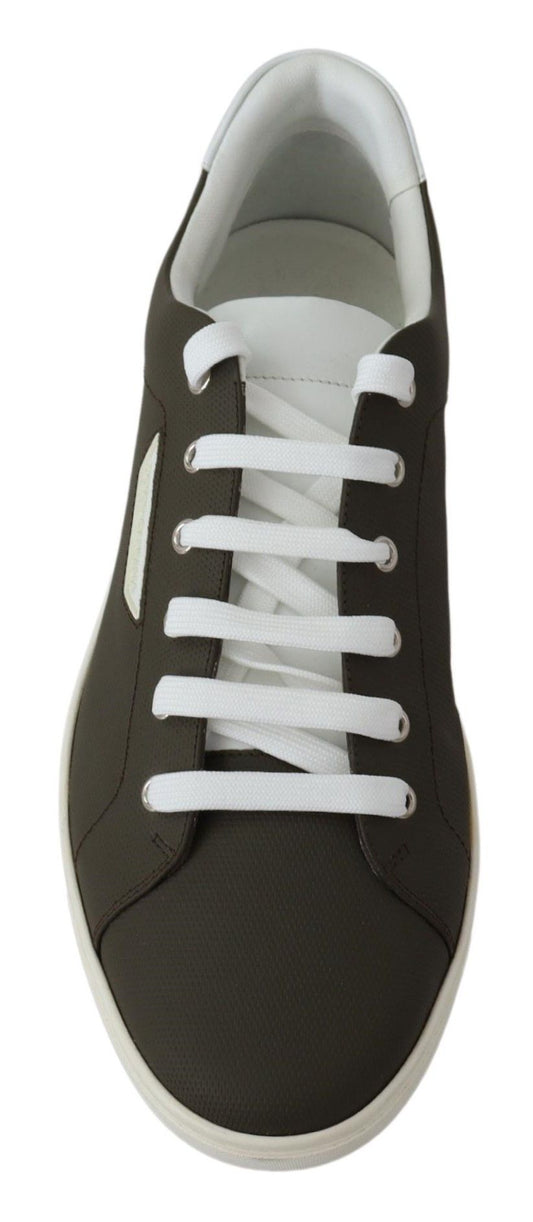 Dolce &amp; Gabbana White and Green Leather Low-Top Sneakers