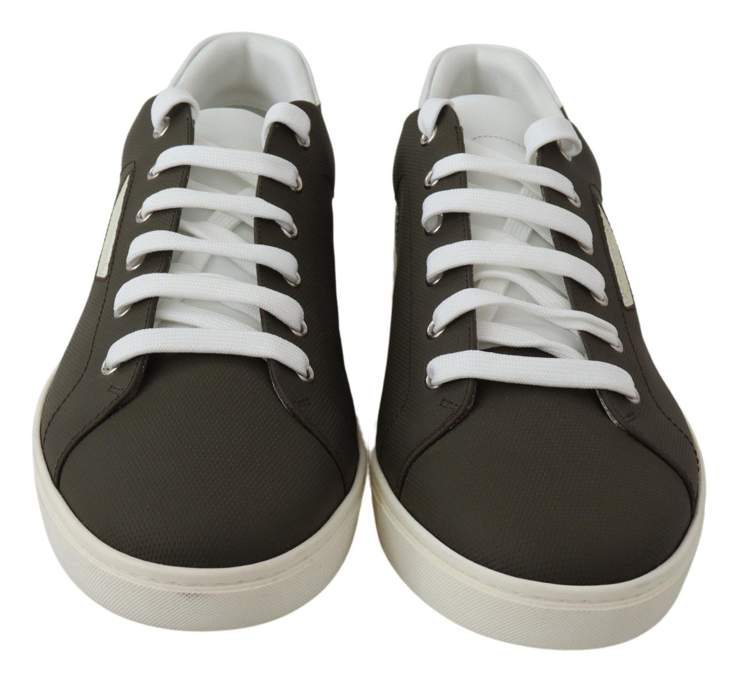 Dolce &amp; Gabbana White and Green Leather Low-Top Sneakers