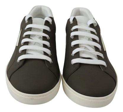 Dolce &amp; Gabbana White and Green Leather Low-Top Sneakers