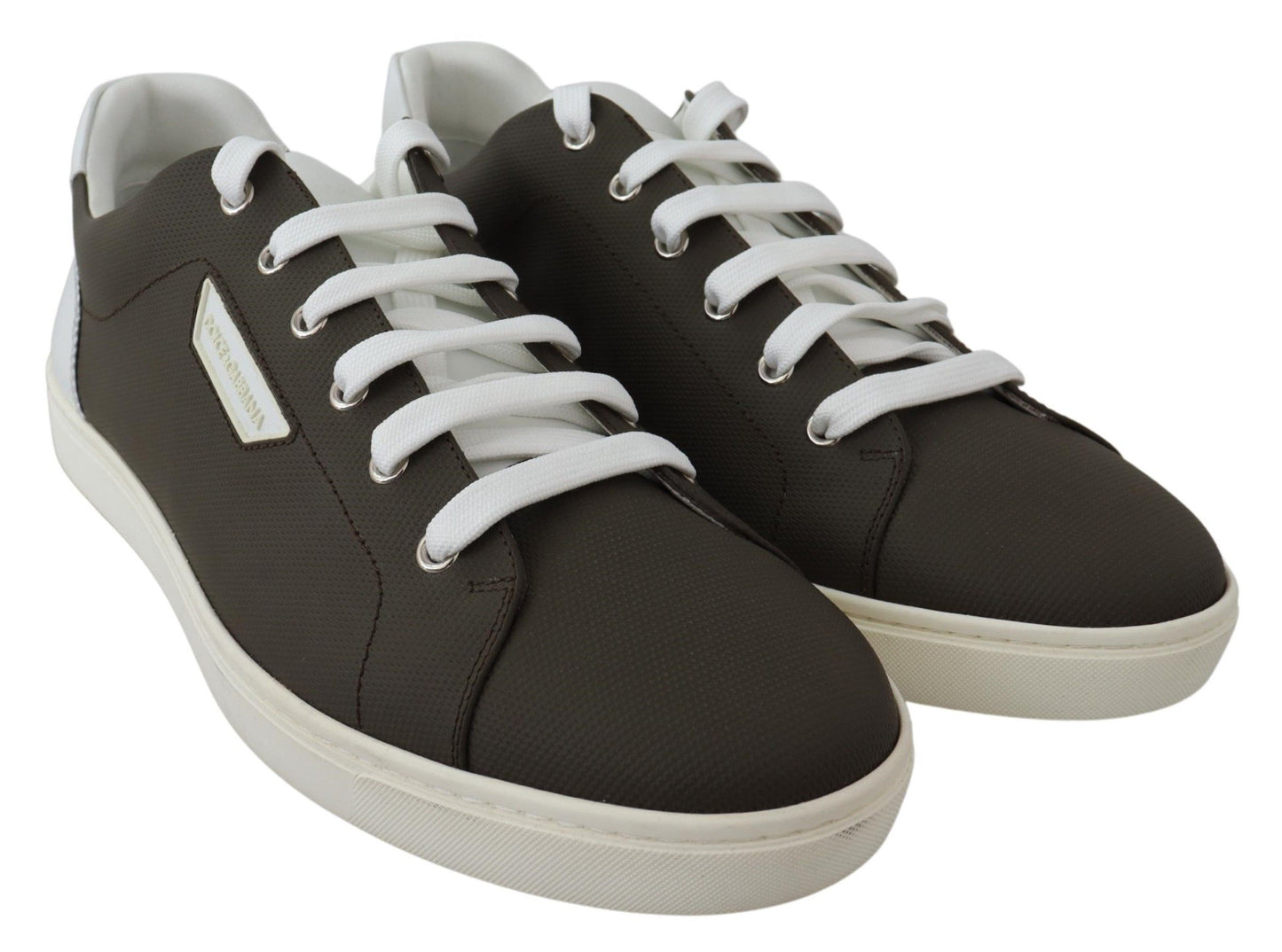 Dolce &amp; Gabbana White and Green Leather Low-Top Sneakers