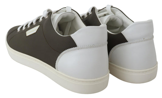 Dolce &amp; Gabbana White and Green Leather Low-Top Sneakers