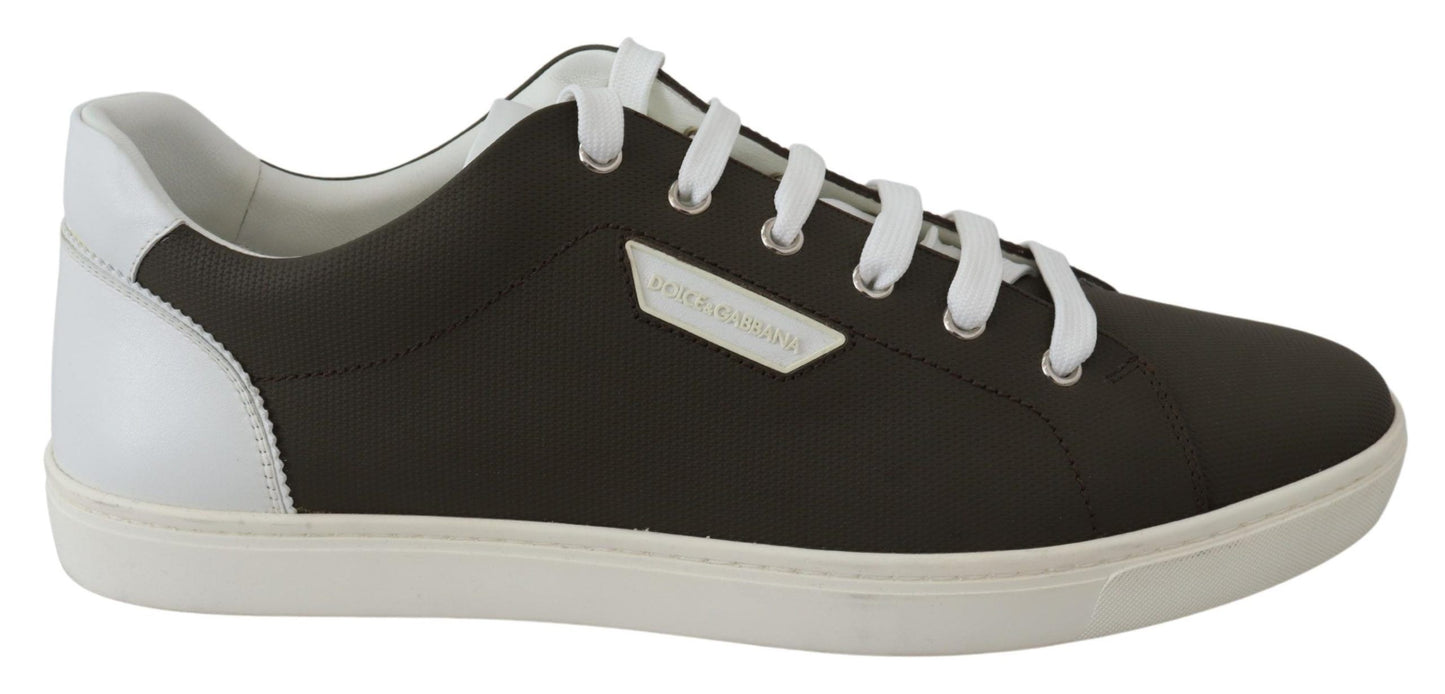 Dolce &amp; Gabbana White and Green Leather Low-Top Sneakers