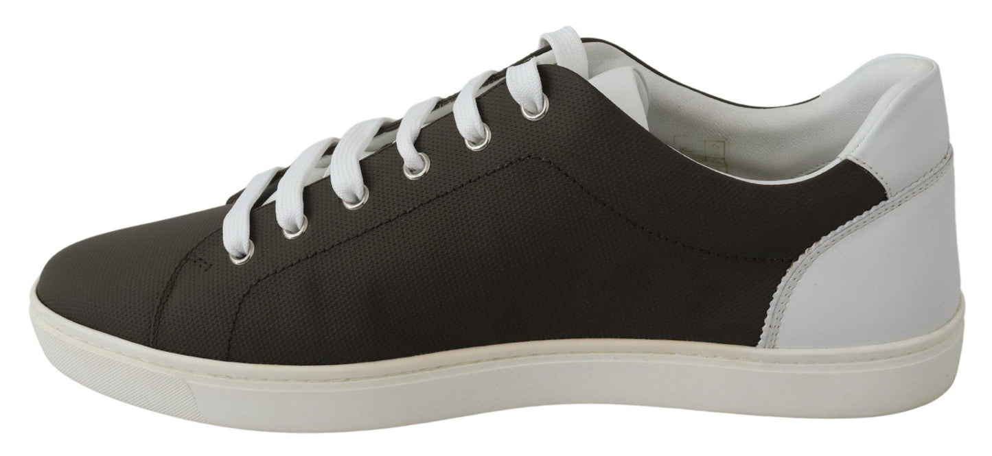 Dolce &amp; Gabbana White and Green Leather Low-Top Sneakers