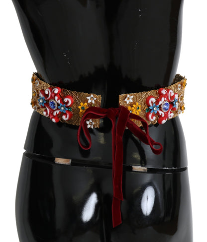 Dolce &amp; Gabbana Multicolor Embellished Floral Crystal Wide Waist Belt