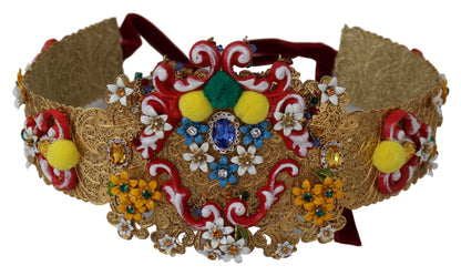 Dolce &amp; Gabbana Multicolor Embellished Floral Crystal Wide Waist Belt