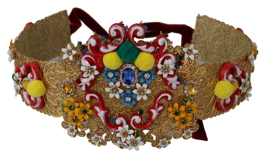Dolce &amp; Gabbana Multicolor Embellished Floral Crystal Wide Waist Belt