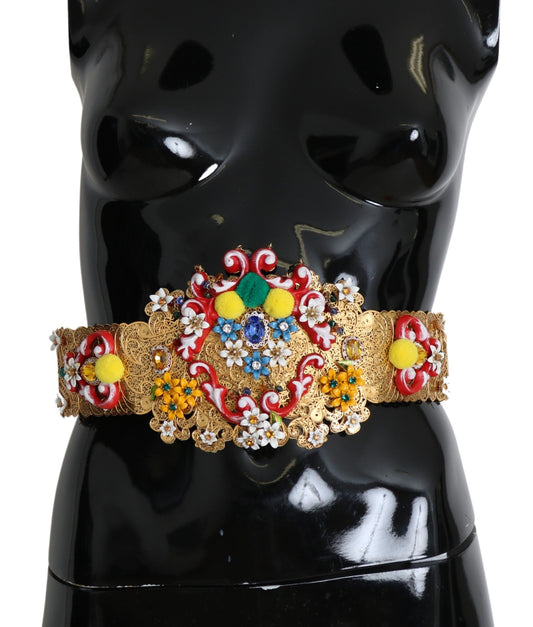 Dolce &amp; Gabbana Multicolor Embellished Floral Crystal Wide Waist Belt