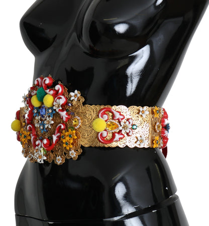 Dolce &amp; Gabbana Multicolor Embellished Floral Crystal Wide Waist Belt