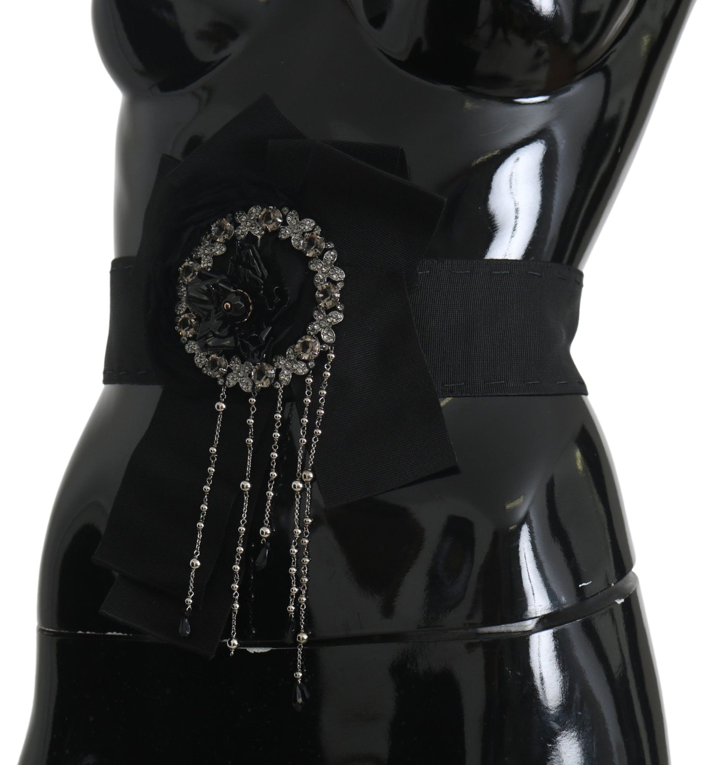 Dolce &amp; Gabbana Black Crystal Brooch Wide Waist SATORIA Belt