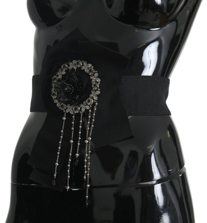 Dolce &amp; Gabbana Black Crystal Brooch Wide Waist SATORIA Belt