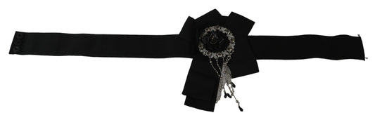 Dolce &amp; Gabbana Black Crystal Brooch Wide Waist SATORIA Belt