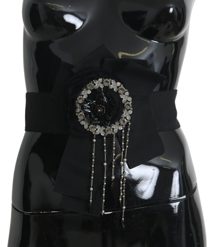 Dolce &amp; Gabbana Black Crystal Brooch Wide Waist SATORIA Belt