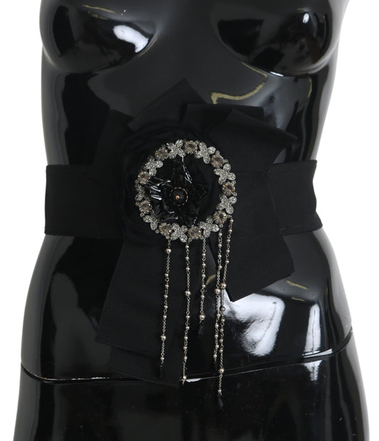 Dolce &amp; Gabbana Black Crystal Brooch Wide Waist SATORIA Belt