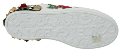 Dolce &amp; Gabbana White Rose Sequined Crystal Women's Sneakers