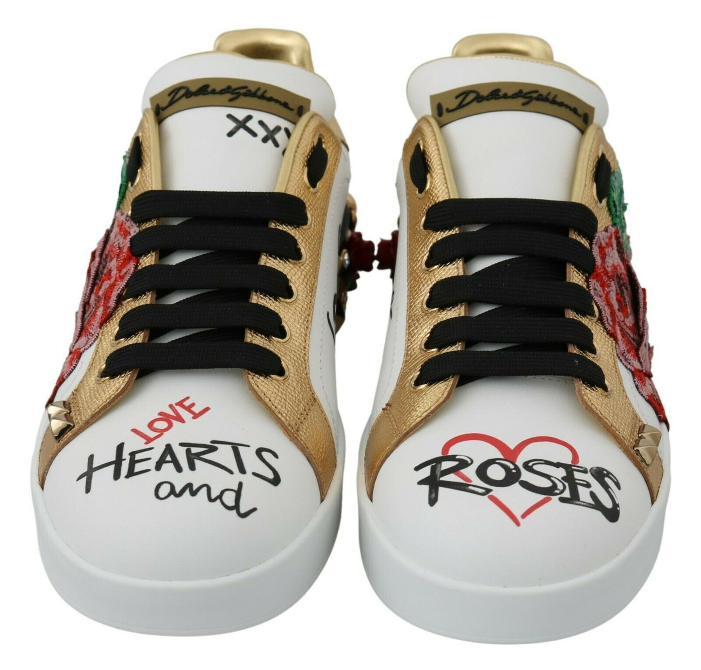 Dolce &amp; Gabbana White Rose Sequined Crystal Women's Sneakers