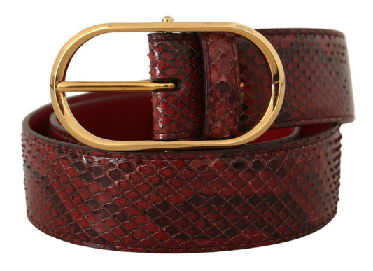 Dolce &amp; Gabbana Red Exotic Leather Belt with Gold Oval Buckle