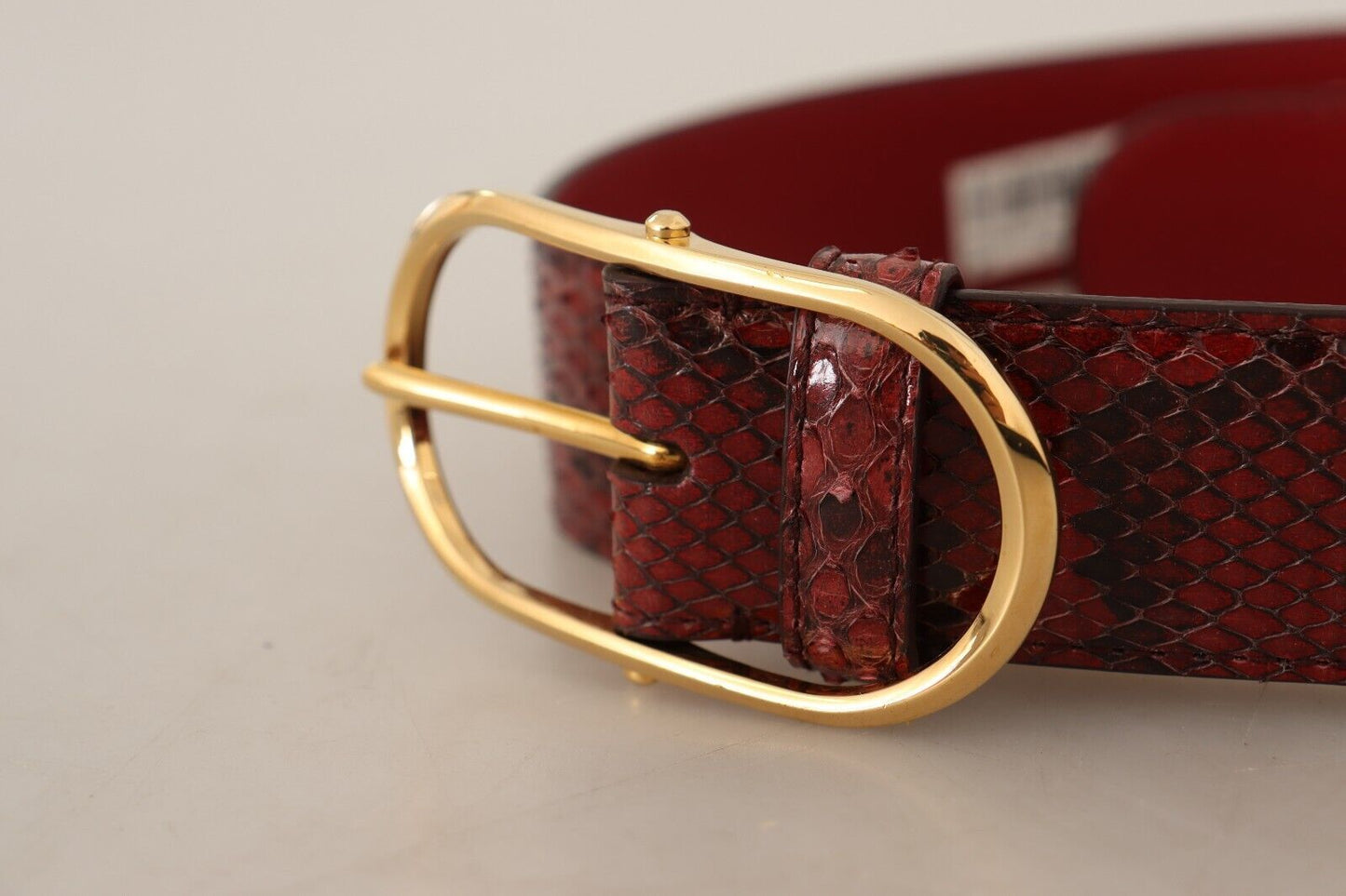 Dolce &amp; Gabbana Red Exotic Leather Belt with Gold Oval Buckle