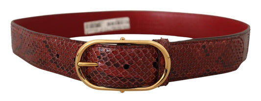 Dolce &amp; Gabbana Red Exotic Leather Belt with Gold Oval Buckle