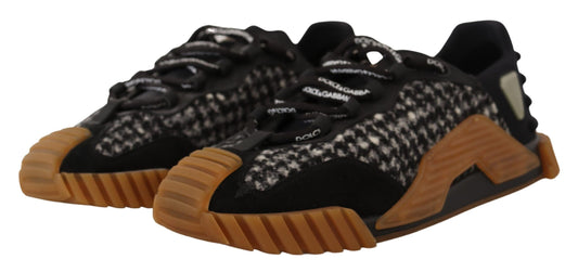 Dolce &amp; Gabbana Black and White Fabric Lace-Up NS1 Sneakers