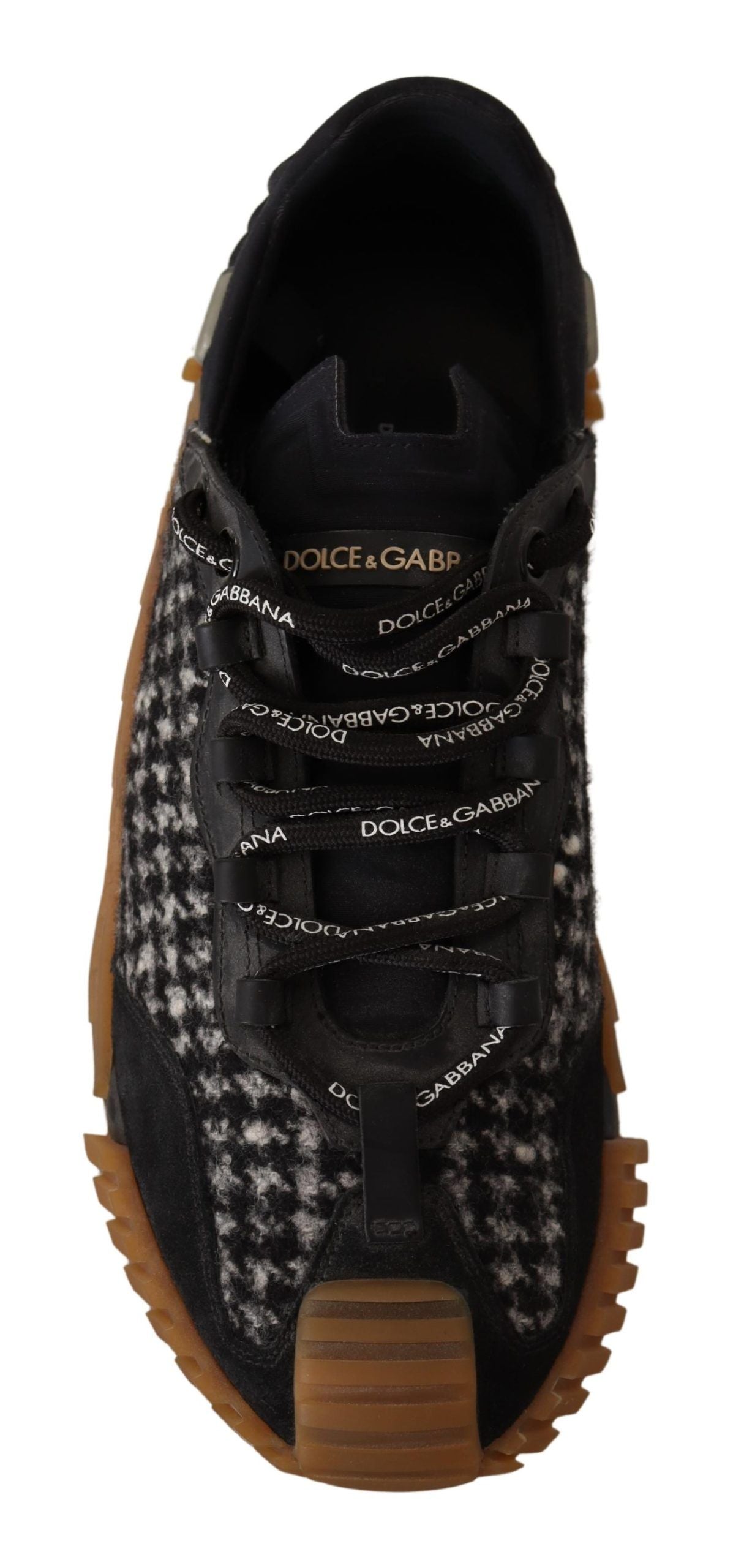 Dolce &amp; Gabbana Black and White Fabric Lace-Up NS1 Sneakers