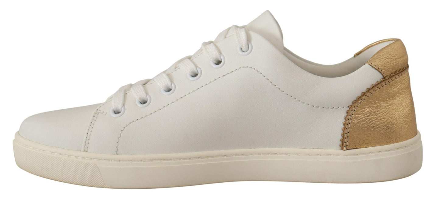 Dolce &amp; Gabbana White Gold Leather Low-Top Sneakers