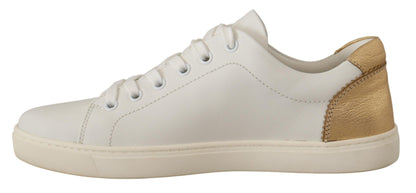 Dolce &amp; Gabbana White Gold Leather Low-Top Sneakers
