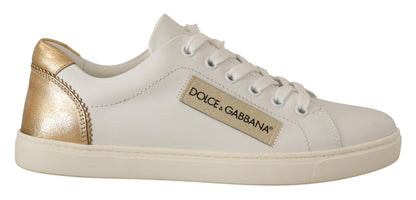 Dolce &amp; Gabbana White Gold Leather Low-Top Sneakers