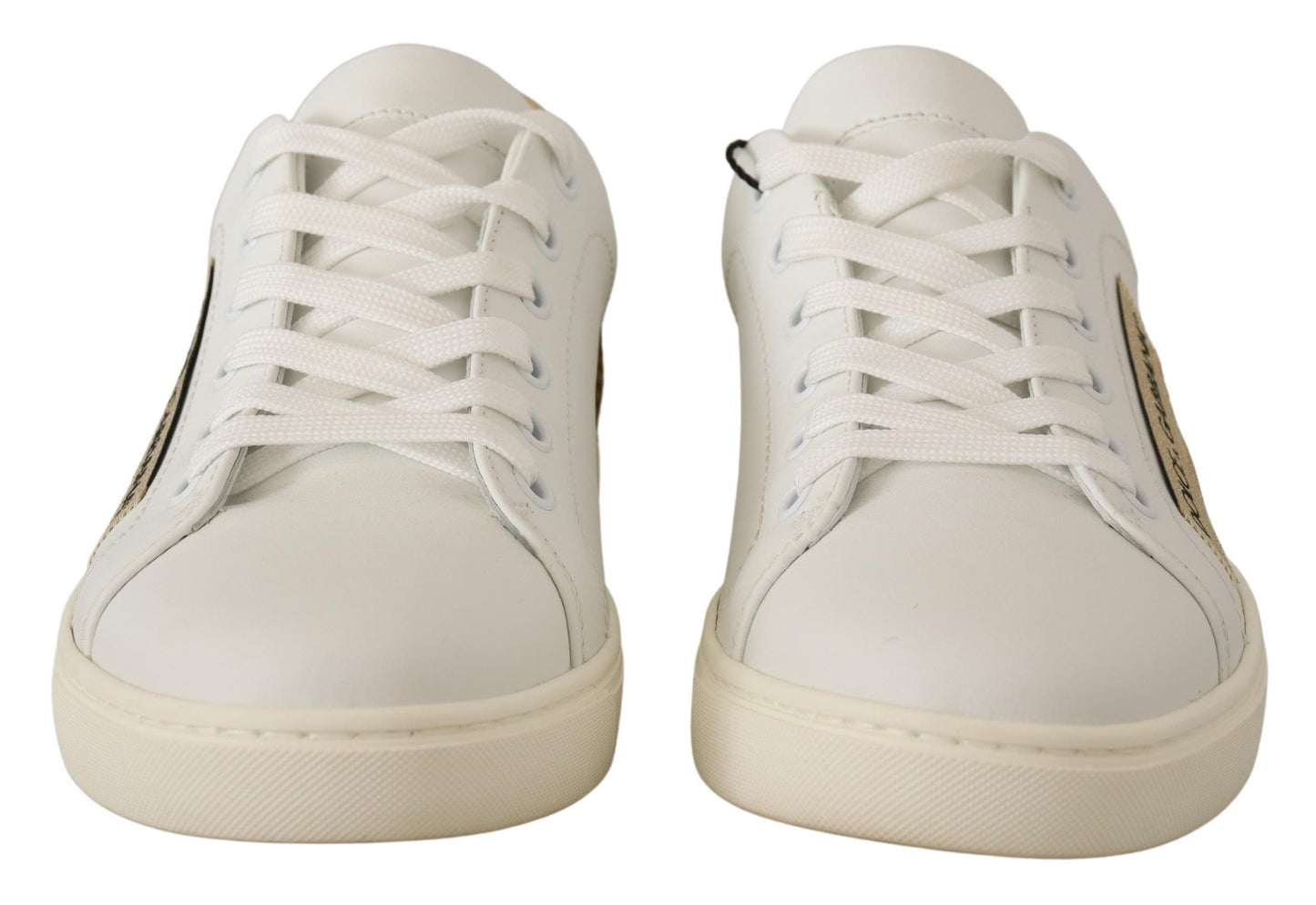Dolce &amp; Gabbana White Gold Leather Low-Top Sneakers