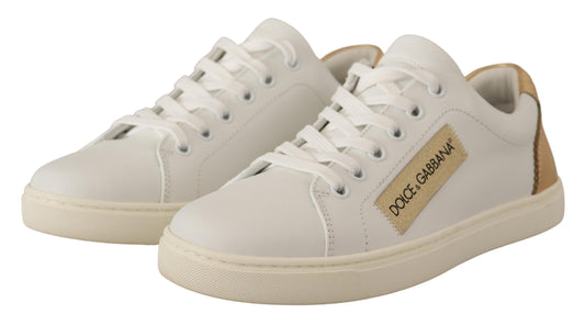 Dolce &amp; Gabbana White Gold Leather Low-Top Sneakers