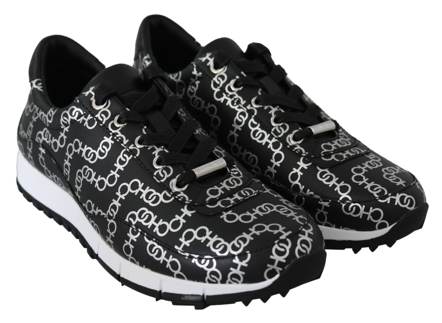 Jimmy Choo Elegant Black &amp; Silver Leather Sneakers