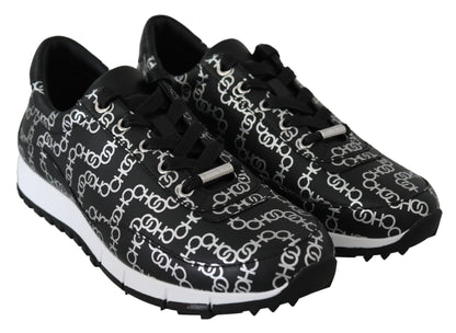 Jimmy Choo Elegant Black &amp; Silver Leather Sneakers