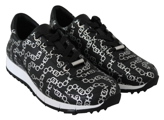 Jimmy Choo Elegant Black &amp; Silver Leather Sneakers