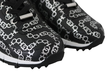 Jimmy Choo Elegant Black &amp; Silver Leather Sneakers