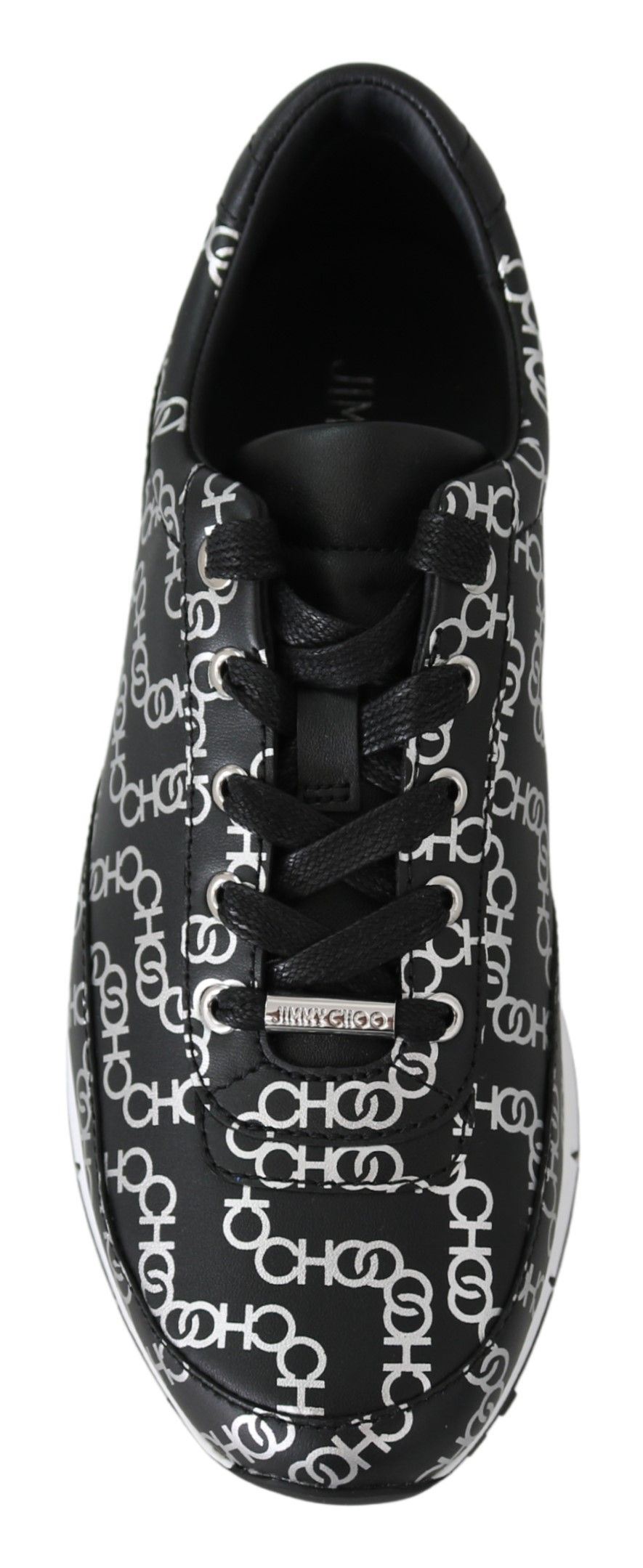 Jimmy Choo Elegant Black &amp; Silver Leather Sneakers