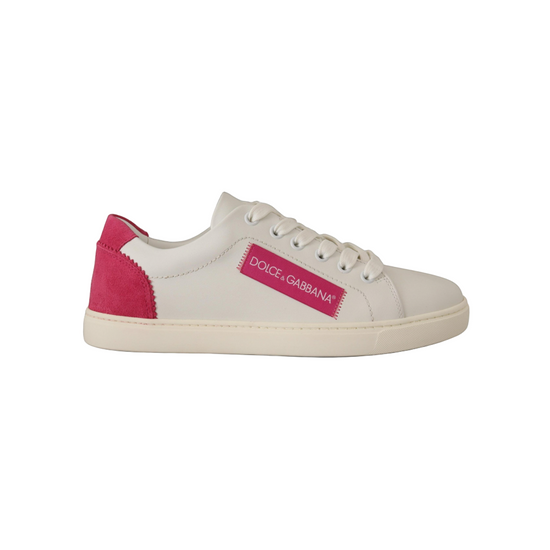 White Pink Leather Low Top Sneakers Womens Shoes