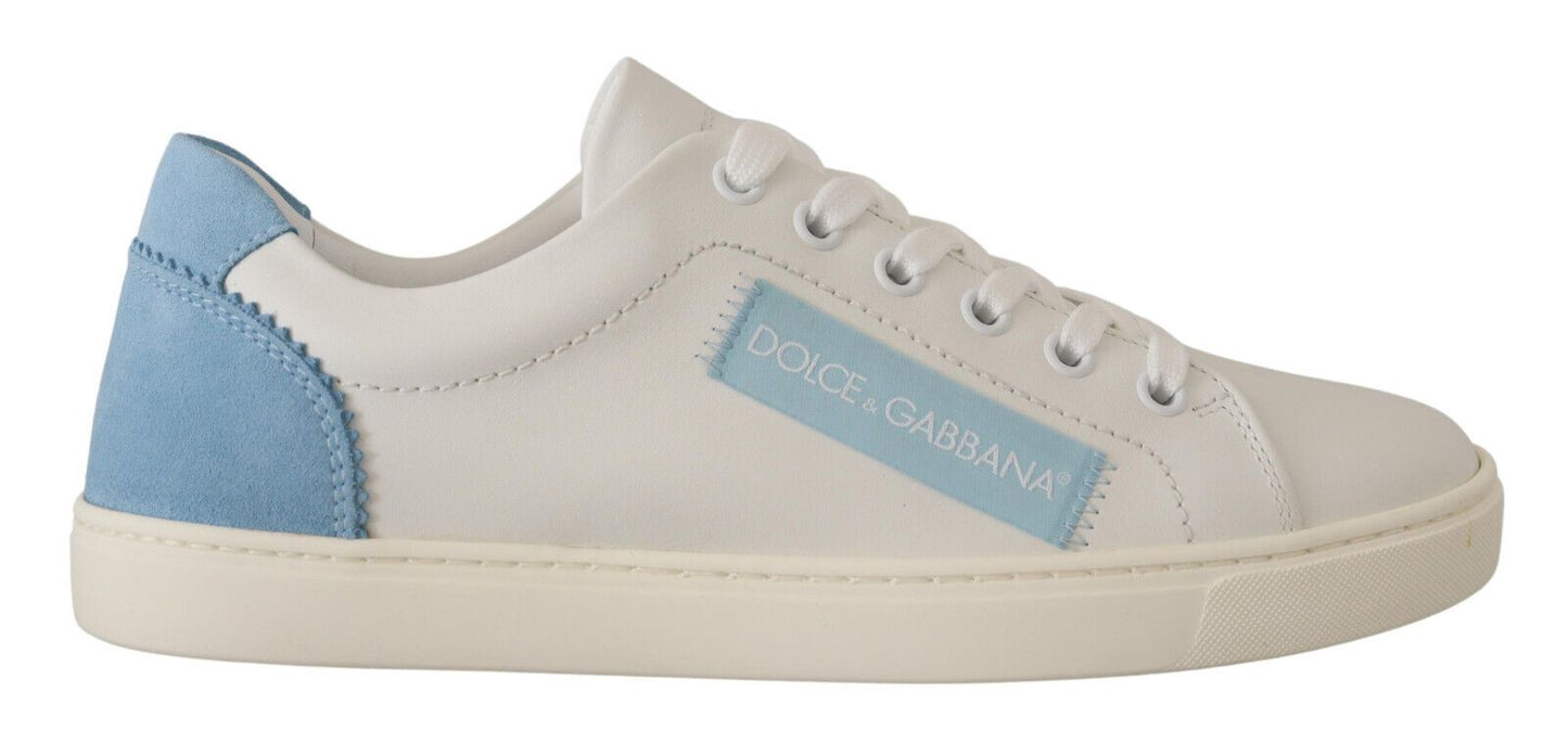 Dolce &amp; Gabbana White and Blue Leather Low-Top Sneakers