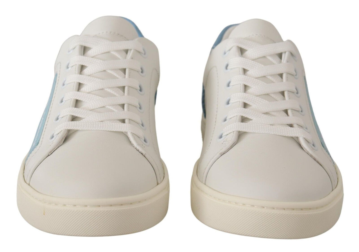 Dolce &amp; Gabbana White and Blue Leather Low-Top Sneakers
