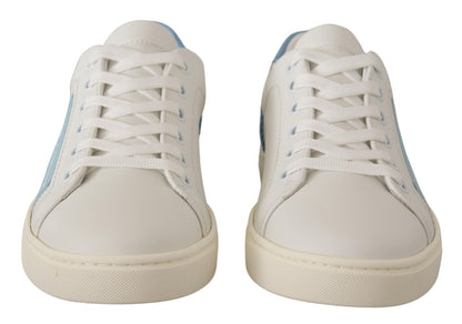 Dolce &amp; Gabbana White and Blue Leather Low-Top Sneakers