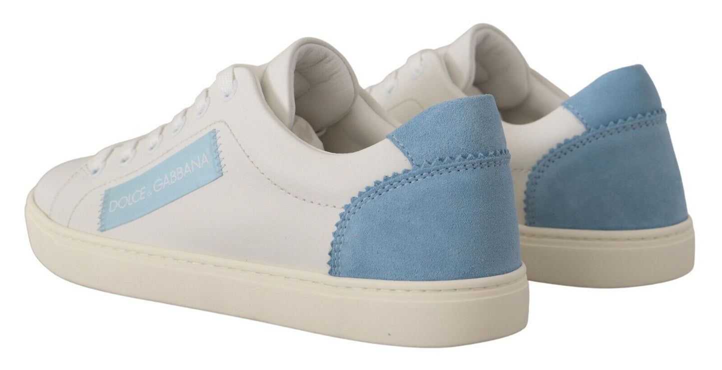 Dolce &amp; Gabbana White and Blue Leather Low-Top Sneakers