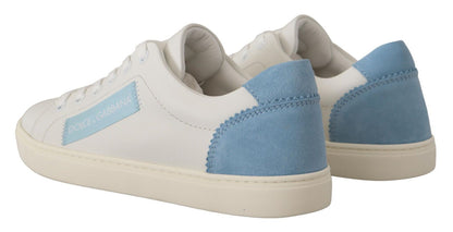 Dolce &amp; Gabbana White and Blue Leather Low-Top Sneakers