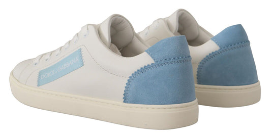Dolce &amp; Gabbana White and Blue Leather Low-Top Sneakers