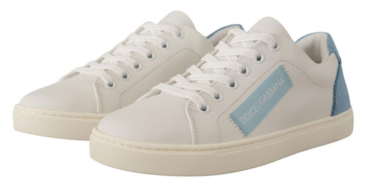 Dolce &amp; Gabbana White and Blue Leather Low-Top Sneakers
