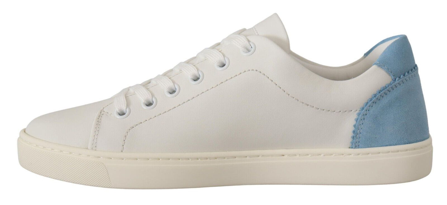 Dolce &amp; Gabbana White and Blue Leather Low-Top Sneakers