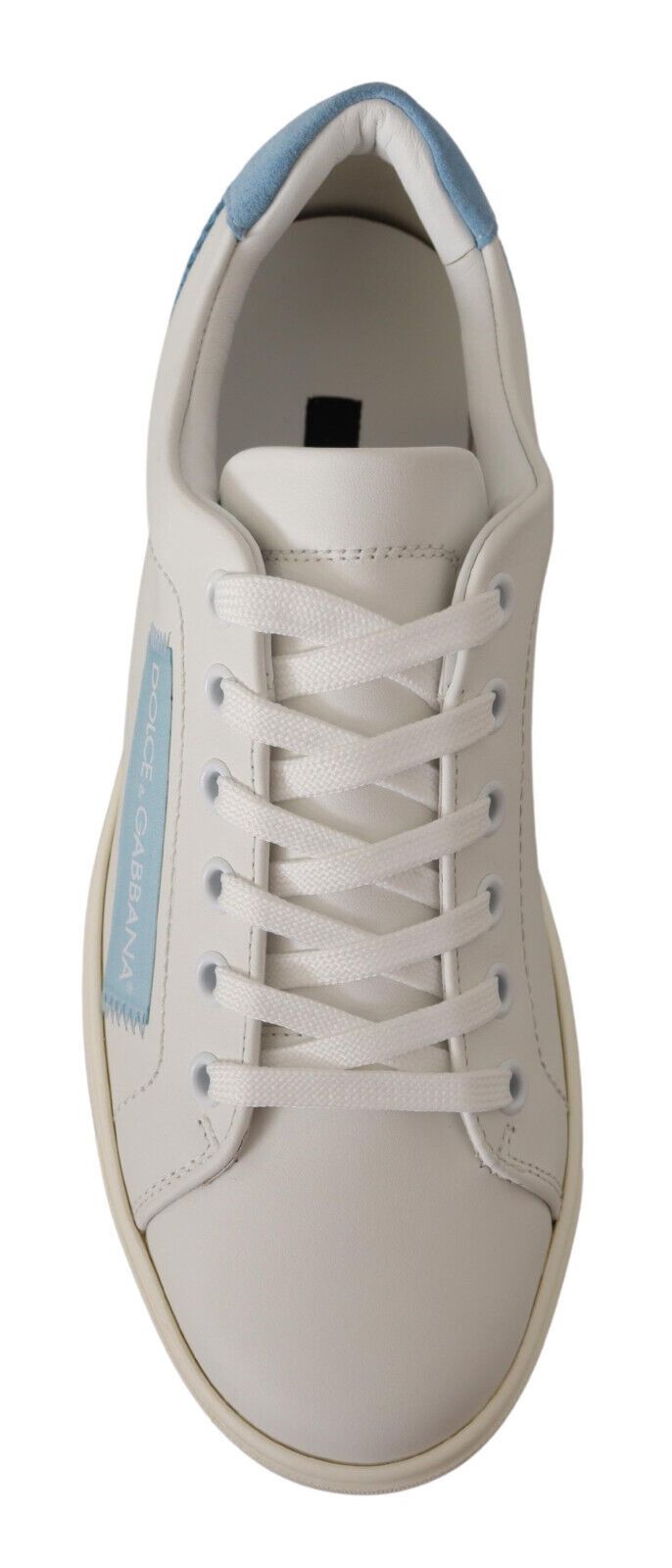 Dolce &amp; Gabbana White and Blue Leather Low-Top Sneakers