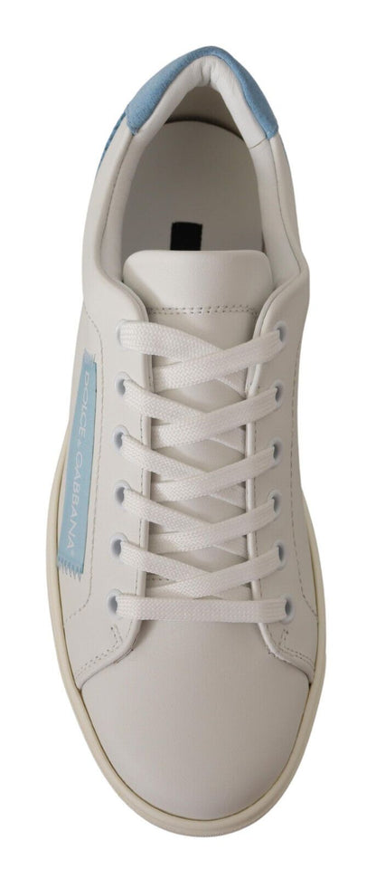 Dolce &amp; Gabbana White and Blue Leather Low-Top Sneakers