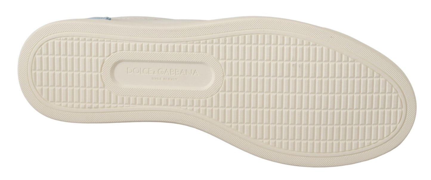 Dolce &amp; Gabbana White and Blue Leather Low-Top Sneakers