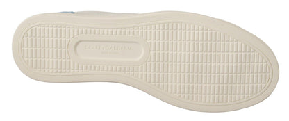 Dolce &amp; Gabbana White and Blue Leather Low-Top Sneakers